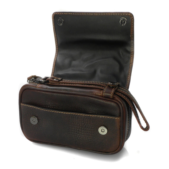 Borsa portapipe in pelle marrone per 3 pipe