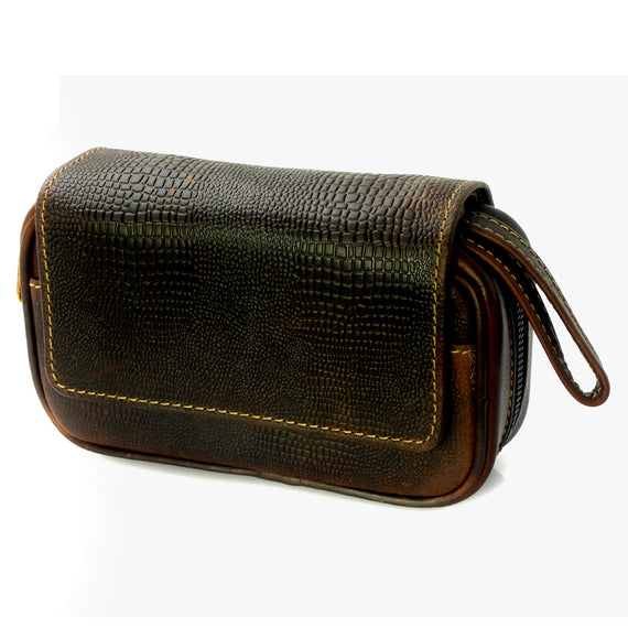 Borsa portapipe in pelle marrone per 3 pipe