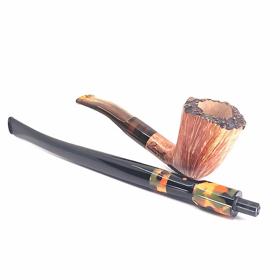 PIPA PARONELLI PIPE IN RADICA CHURCHWARDEN SEMI RUSTICATA DOPPIO BOCCHINO