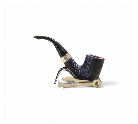 Pipa Irlandese Peterson Sherlock Holmes 'Rathbone' Billiard Bent Rusticata Silver Band 925 Palatale P-lip