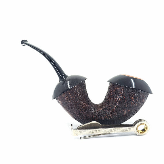 Pipa C-Pipe Liscia Gruppo 8 Reverse Calabash Sabbiata con Bocchino in Ebanite - Artigianale