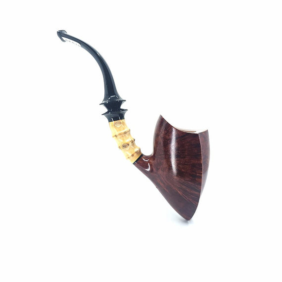 Pipa C-pipe GRUPPO 6 BAMBOO Brown Smooth Freehand Bent Pickaxe
