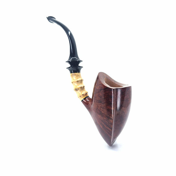 Pipa C-pipe GRUPPO 6 BAMBOO Brown Smooth Freehand Bent Pickaxe