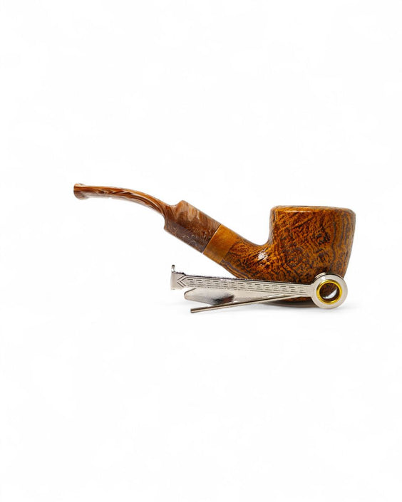 Pipa Floppy Winter Series Bent Dublin Sabbiata con ghiera in Alpaca - Pipa Dritta Artigianale 3mm