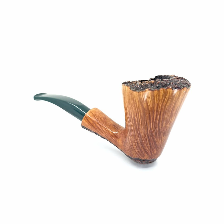 Pipa Floppy handmade freehand rim rusticato semi sabbiata bocchino verde