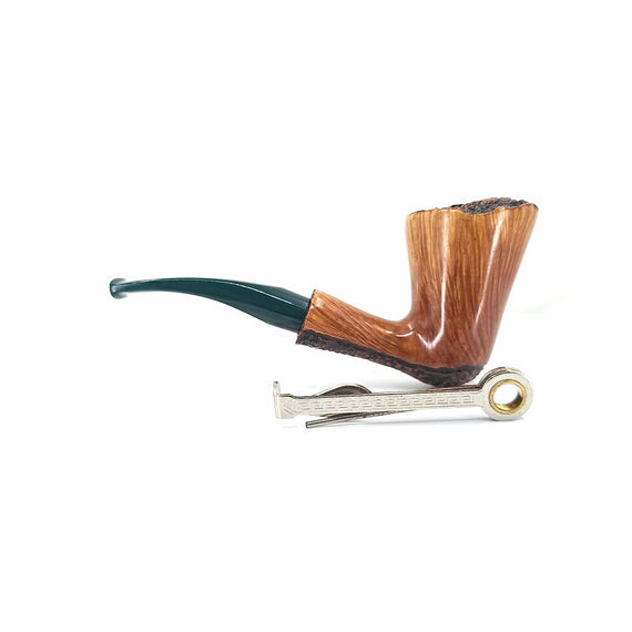 Pipa Floppy handmade freehand rim rusticato semi sabbiata bocchino verde