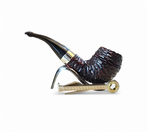 Pipa Irlandese Peterson Sherlock Holmes 'Deerstalker' Rhodesian Semi Bent Rusticata Silver Band 925 Palatale P-lip