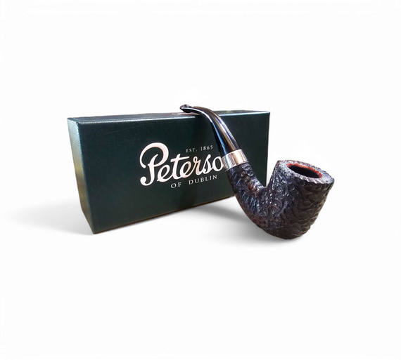 Pipa Irlandese Peterson Sherlock Holmes 'Rathbone' Billiard Bent Rusticata Silver Band 925 Palatale P-lip