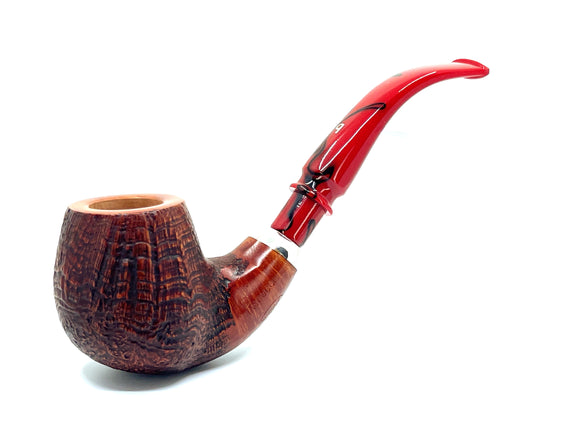Pipa Pascucci  Sabbiata Bent Apple con Boccaglio Rosso e Ghiera in Argento