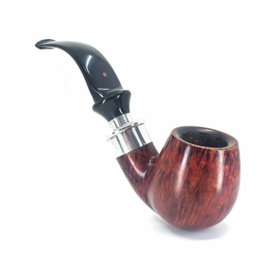 Used Pipe Ser Jacopoo Delecta Bent Apple Hand Made "Per aspera ad astra" Double Silver Ring