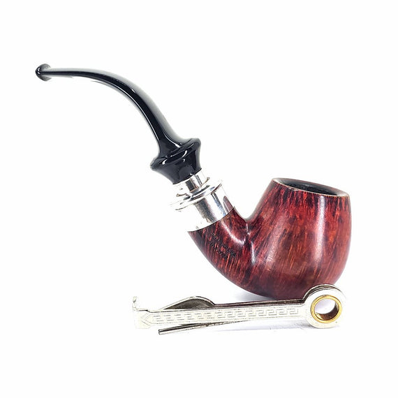 Used Pipe Ser Jacopoo Delecta Bent Apple Hand Made "Per aspera ad astra" Double Silver Ring