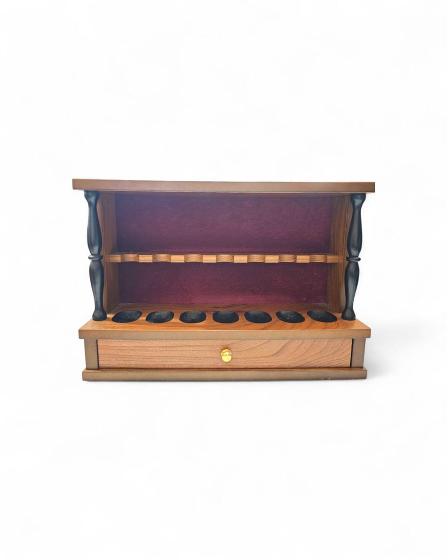 Portapipe Classico Lubinski in Noce - 7 Posti con Cassetto e Velluto Rosso Seconda mano