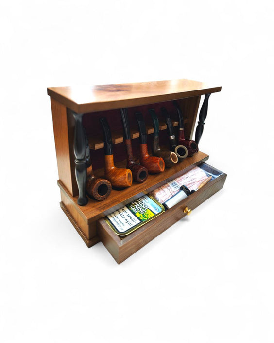 Portapipe Classico Lubinski in Noce - 7 Posti con Cassetto e Velluto Rosso Seconda mano