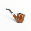 Pipa Caminetto 2 R 14 Pot curva in radica liscia fiammata con ghiera in argento e bocchino nero.