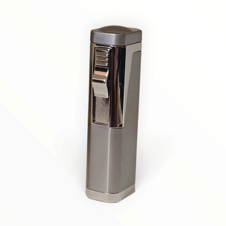 Accendino Floppypipe Eurojet 3 jet flame color argento con finiture cromate e design compatto per sigari