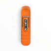 Accendino Floppypipe monofiamma arancione con chiusura ermetica e clip metallica, design compatto e resistente.