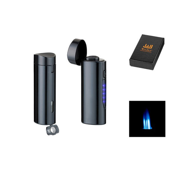 Accendino Floppypipe a tripla fiamma nero con bucasigari integrato, design moderno e confezione regalo inclusa