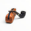 Floppypipe Alfred Dunhill Zodiac Year of the Horse pipe, black Shell Briar bent pot with silver band and terracotta leather pouch.