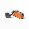 Floppypipe Alfred Dunhill Zodiac Pipe 2026 Year of the Horse Bent Pot, black shell briar, silver band, terracotta leather pouch with horse emblem.