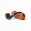 Alfred Dunhill The White Spot Year of the Horse Zodiac pipe, black Shell Briar bent pot with silver band and terracotta leather pouch.