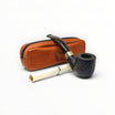 Floppypipe Alfred Dunhill Zodiac Year of the Horse pipe, black Shell Briar bent pot with silver band and terracotta leather pouch.