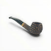Floppypipe Bent Prince pipe with rustic bowl, smooth natural briar shank, black stem, and gold band. For Latakia tobacco.