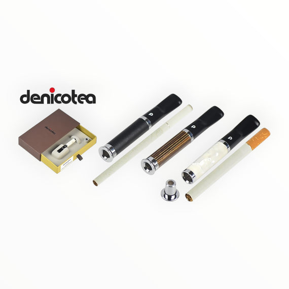 Bocchini per sigarette Floppypipe Denicotea Twin con adattatore per formati standard e slim, finiture varie e scatola.
