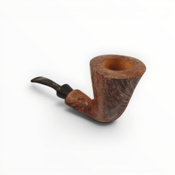 Floppypipe Pipa Brebbia Nemo Pura Noce Italy, classic wooden tobacco pipe with black mouthpiece and natural wood finish.