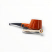 Floppypipe Castello Collection KKK Pi greco Shape 55 pipe, natural briar wood with straight grain, black saddle stem with white band.