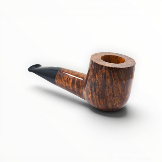 Floppypipe Pipa Castello KK Liscia Marrone Scuro Shape 10 Brucianaso, dark brown briar wood with fantastic grain, black acrylic saddle mouthpiece with white dot.
