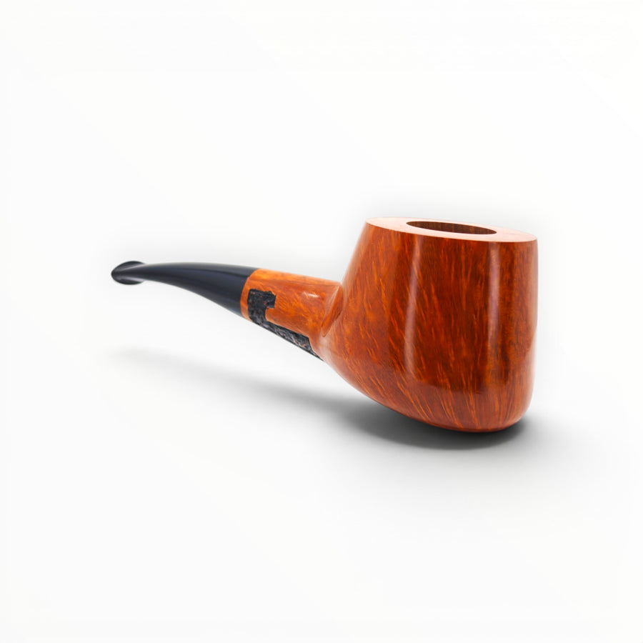 Floppypipe Castello Collection KKK Pi Greco Shape 55, natural briar wood, smooth finish, black saddle stem with white dot.
