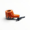 Floppypipe Castello Collection KKK Pi greco Shape 55 pipe in natural briar wood with black saddle mouthpiece and white band.