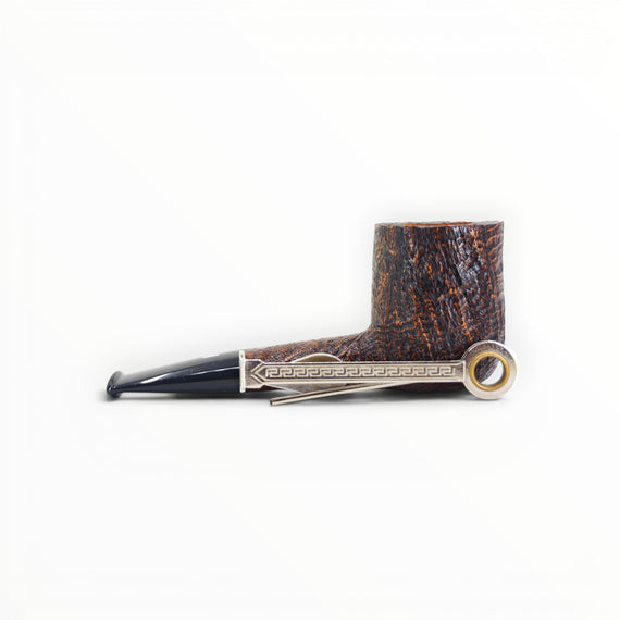 Floppypipe Castello Old Antiquari KKKK, large dark-sanded briar pipe, short Canadian shape with black tapered mouthpiece and white dot.