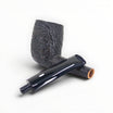 Floppypipe Castello Old Antiquari KKKK, large semi-bent billiard pipe with oval shank and black acrylic mouthpiece with white dot.