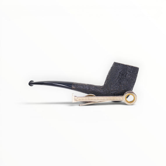 Floppypipe Castello Old Antiquari KKKK Shape 35 semi-bent pipe with oval shank, dark sandblasted finish and black acrylic mouthpiece.