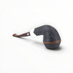 Floppypipe Chacom 389 pipe, dark sandblasted bulldog shape with diamond shank and brown marbled mouthpiece. Features a metal band.
