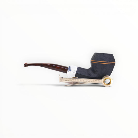 Floppypipe Pipa Chacom 390, bulldog dritta sabbiata scura con ghiera in metallo e bocchino marrone screziato.