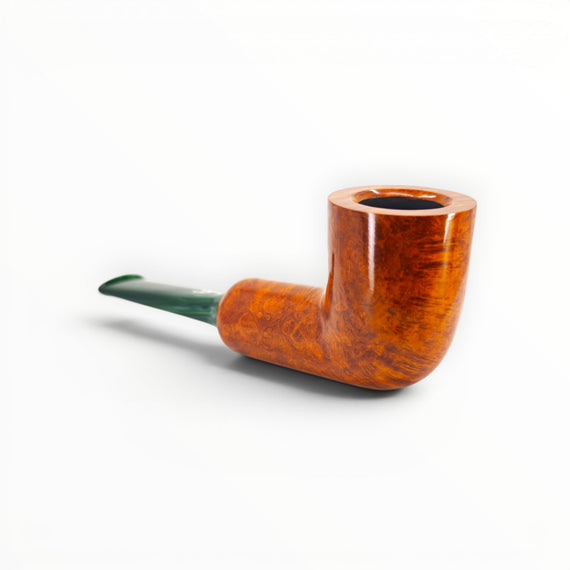 Floppypipe Pipa Chacom Reverse Calabash Chubby Dublin in arancio liscio con bocchino in acrilico verde screziato.