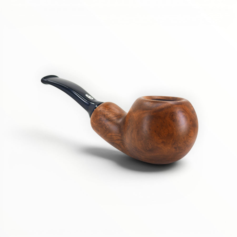 Floppypipe Chacom Reverse Calabash pipe, brown matte briar wood with black acrylic stem. Features internal expansion chamber for cool, dry smoke.