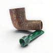 Floppypipe Pipa Chacom Reverse Calabash Sabbiata Marrone, Chubby Dublin shape, brown sandblasted briar, green marbled acrylic stem.