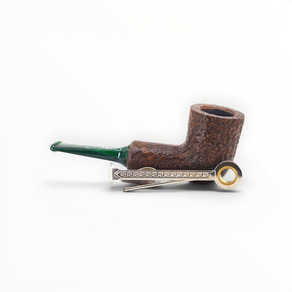 Floppypipe Pipa Chacom Reverse Calabash, Chubby Dublin shape, brown sandblasted briar with green acrylic stem. Features internal expansion chamber.