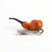 Floppypipe Chacom Reverse Calabash pipe, smooth matte orange briar bowl, black acrylic stem, bent apple shape.