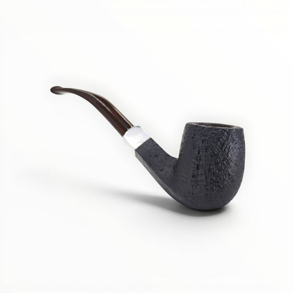Floppypipe Chacom Sabbiata 101 Bent Billiard pipe with dark sandblasted briar, nickel band and cumberland acrylic mouthpiece.