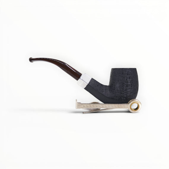 Floppypipe Chacom Sabbiata 101 Bent Billiard pipe with dark sandblasted briar, nickel band and cumberland acrylic mouthpiece.