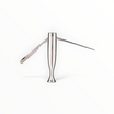 Curapipe Floppypipe in metallo cromato lucido con tre utensili a scomparsa: pigino, paletta e ago alesatore.