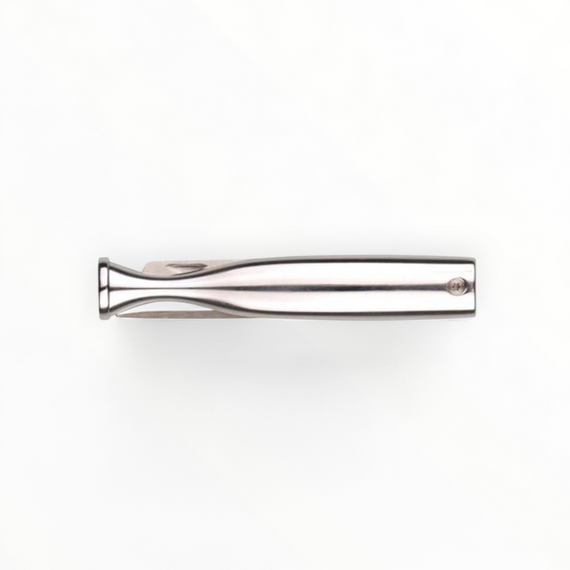 Curapipe Floppypipe in metallo cromato lucido con tre utensili a scomparsa: pigino, paletta e ago alesatore.