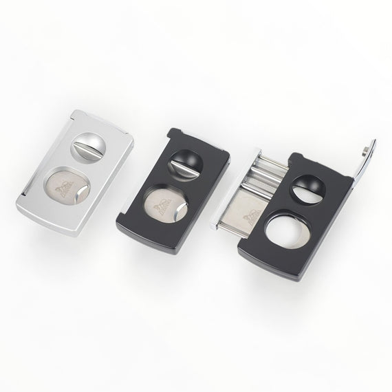 Tagliasigari multifunzione Floppypipe Lubinski 3 in 1 con lame in acciaio per tagli S, V e Punch in argento e nero.