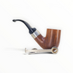 Pipa Floppypipe Mastro de Paja 1978 Bent Billiard in radica liscia con ghiera in argento e bocchino nero curvo