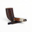 Floppypipe Pipa Paronelli 80th Anniversary limited edition pipe. Dark sandblasted briar with smooth natural briar shank, silver band, and horn mouthpiece.