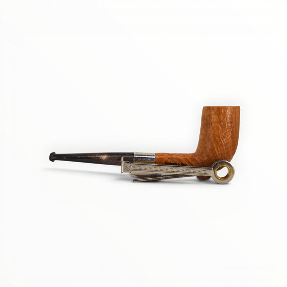 Floppypipe Pipa Paronelli 80th Anniversary limited edition pipe, natural light briar, stand up shape, silver band, horn stem.